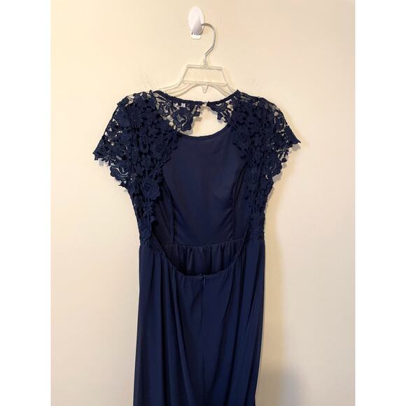 Lulu's Lace Open Back Maxi Dress Gown Navy Blue Size Medium - Picture 4 of 8